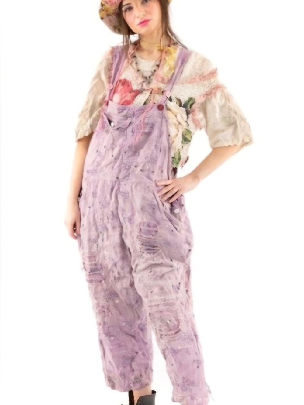 Lavender Distressed Women's Overalls - Feminine Relaxed Jeans
